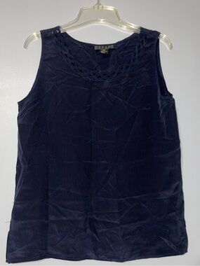 🫐Bogari Dark Navy Silk  Sleeveless Tank with Braided Neckline